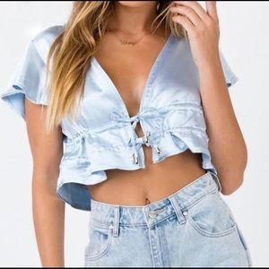 Princess Polly Jamison Reid Blue Satin Crop Top